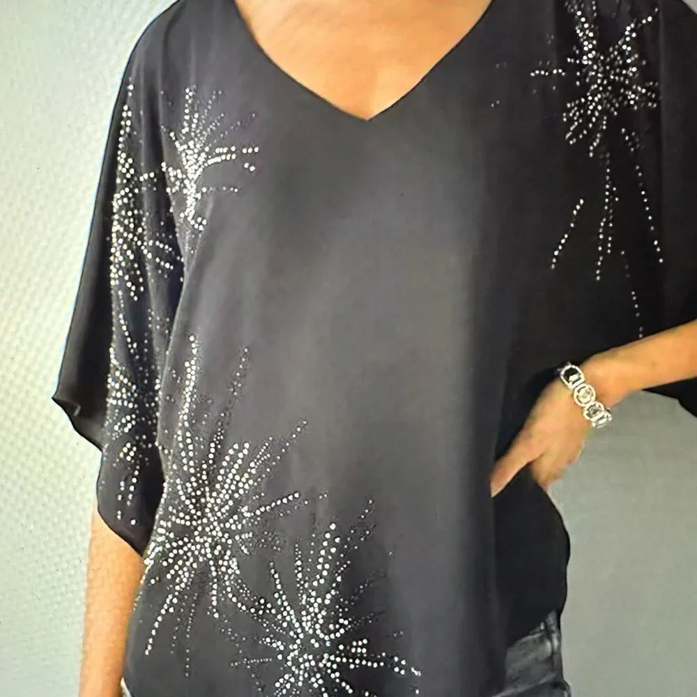 Whitehouse BlackMarket kimono sleeve starburst embellished blouse Size L - Picture 2 of 10